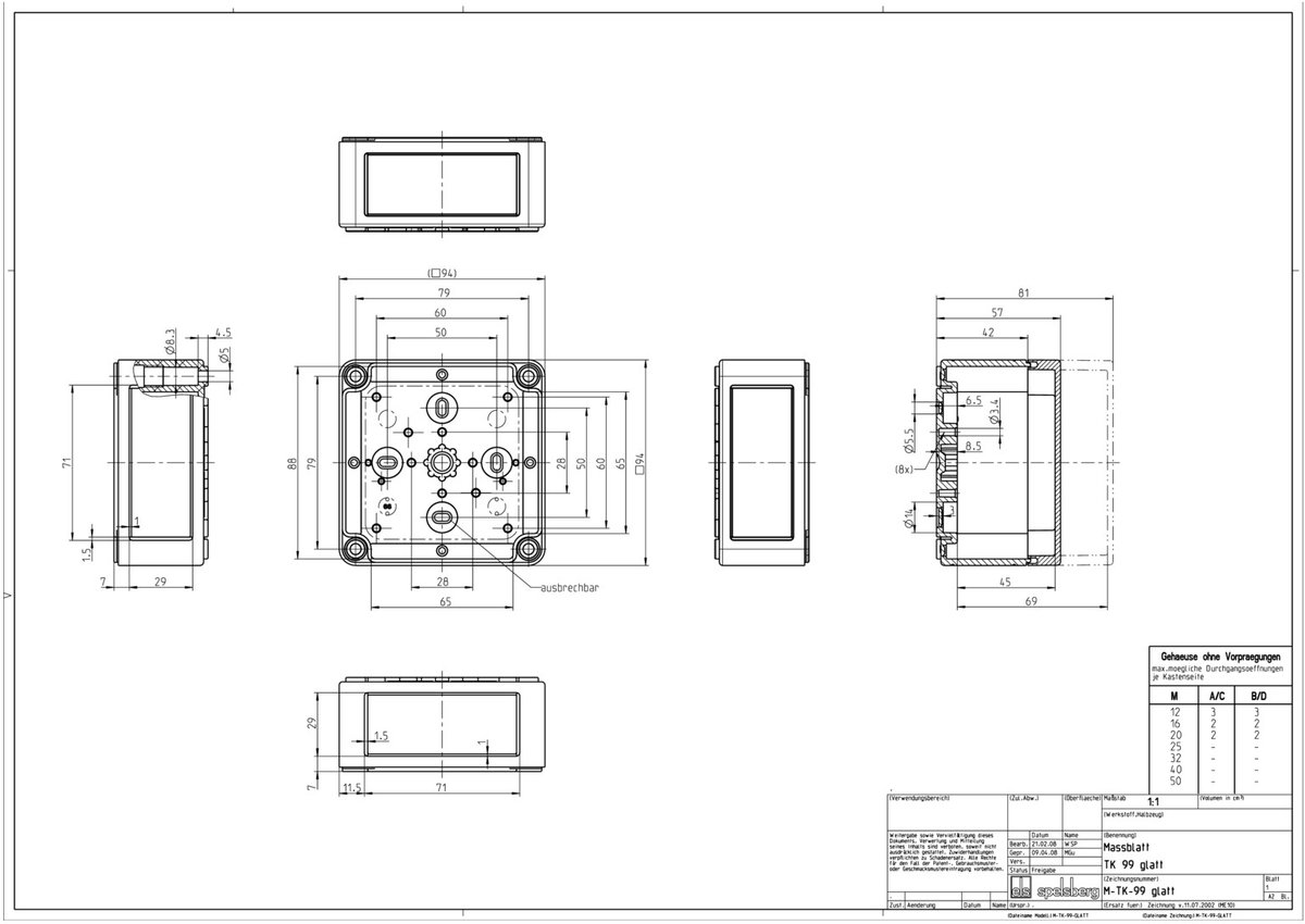 Spelsberg TK PS 99-8-o 11090301 Universalkabinet 94 x 94 x 81 Plastic Grå 1 stk