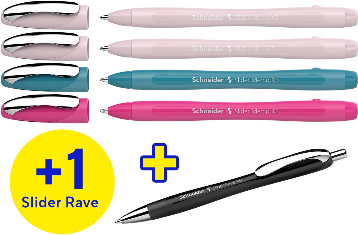 Schneider Schreibgeräte Etui 4x Memo + 1x Rave sortiert 150255 Kuglepen Skrivemaskine: Blå 5 stk