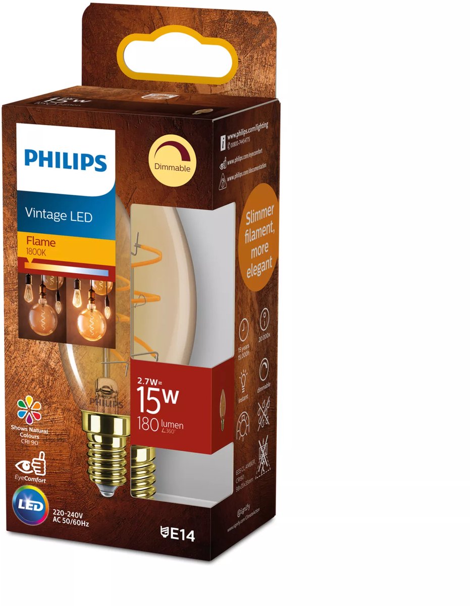 Philips 8721103048899 LED (RGB)-lamp E14 Spiralform 2.7 W = 15 W Varmhvid 1 stk