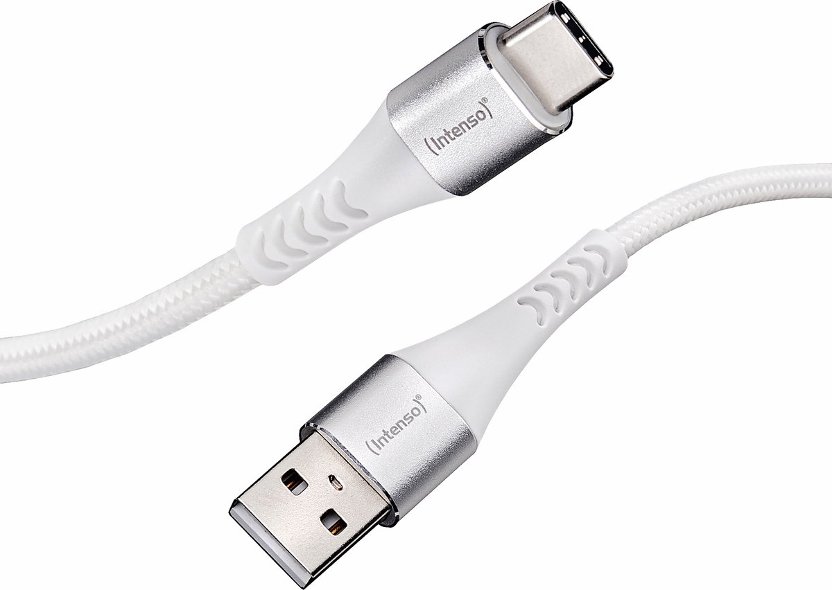 Intenso USB-kabel USB 2.0 USB-A-hanstik, USB-C® stik 1.50 m Hvid Stof-beklædning 7901102