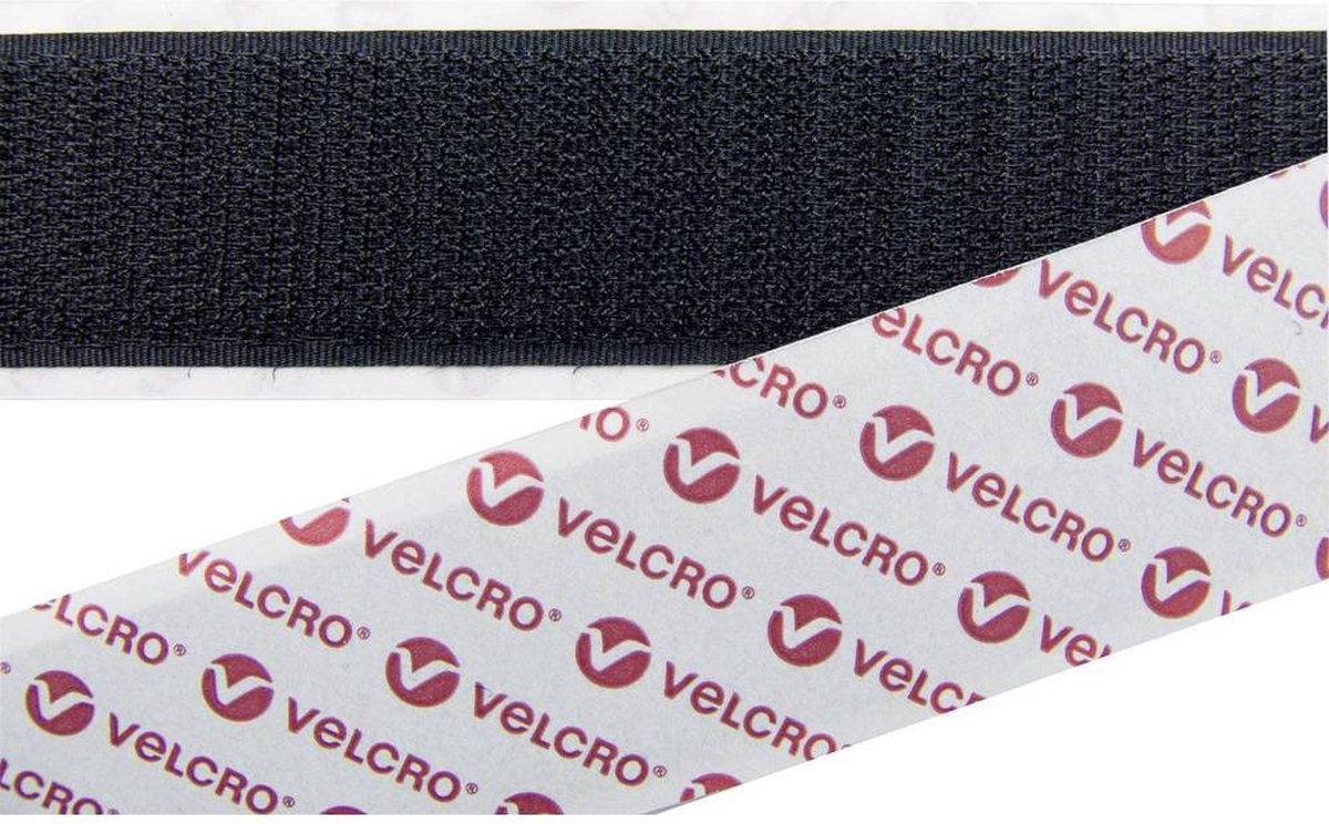 VELCRO® E08802033013025 Burrebånd til fastlimning Hæftedel (L x B) 25000 mm x 20 mm Sort 25 m