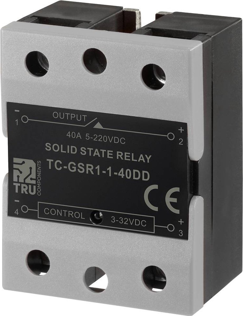 TRU COMPONENTS Halvlederrelæ TC-GSR-1-40DD 40 A Koblingsspænding (max.): 220 V/DC Jævnstrømskobling 1 stk