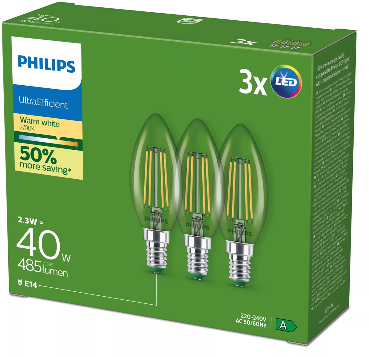 Philips 8720169325074 LED (RGB)-lamp EEK A (A - G) E14 2.3 W = 40 W Varmhvid 3 stk