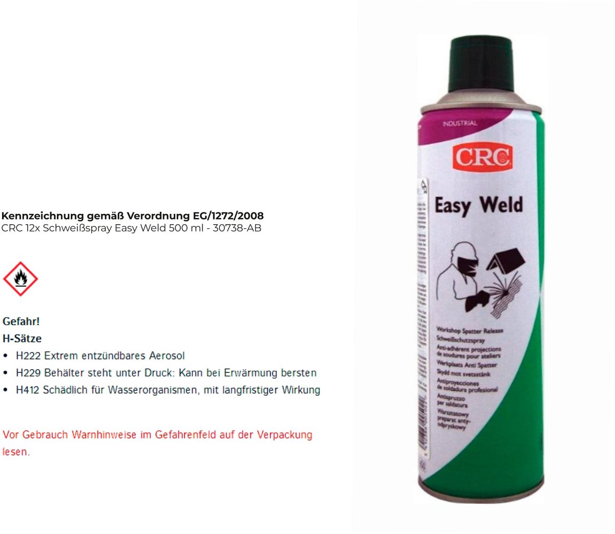 CRC 30738-AB Svejsesepareringsmiddel EASY WELD - svejseskillemiddel