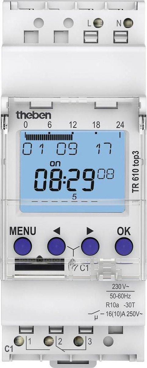 Theben 6100130 Timer til DIN-skinne TR610 top3 230 V/AC Ugeprogram
