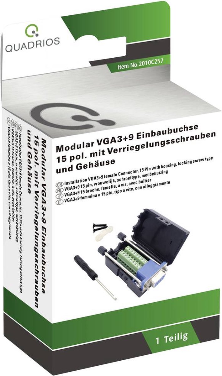 Quadrios 2010C257 VGA-stik Tilslutning, lige Poltal: 15 Sort 1 Set