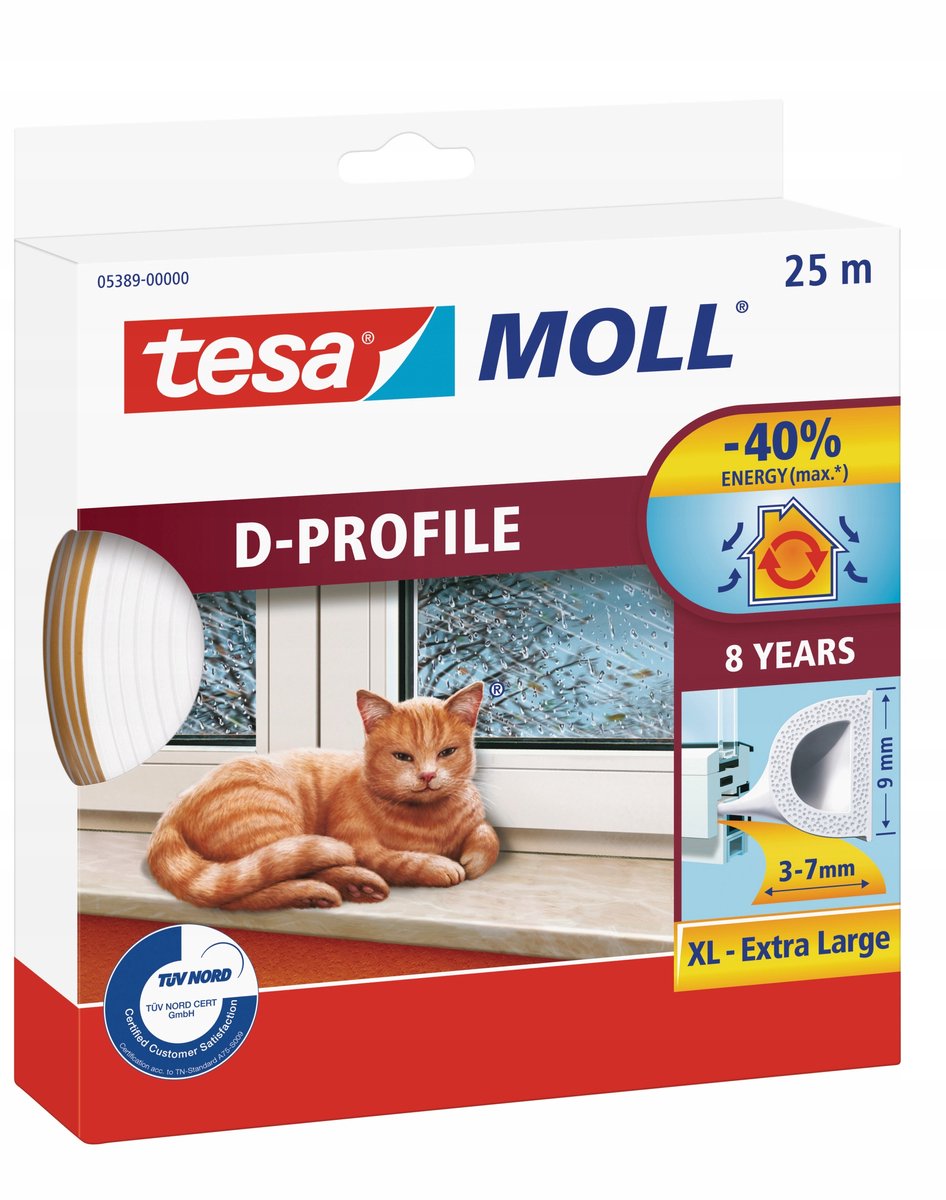 tesa D-Profil 05389-00000-00 Tætningsbånd tesamoll® Hvid (L x B) 25 m x 9 mm 25 m