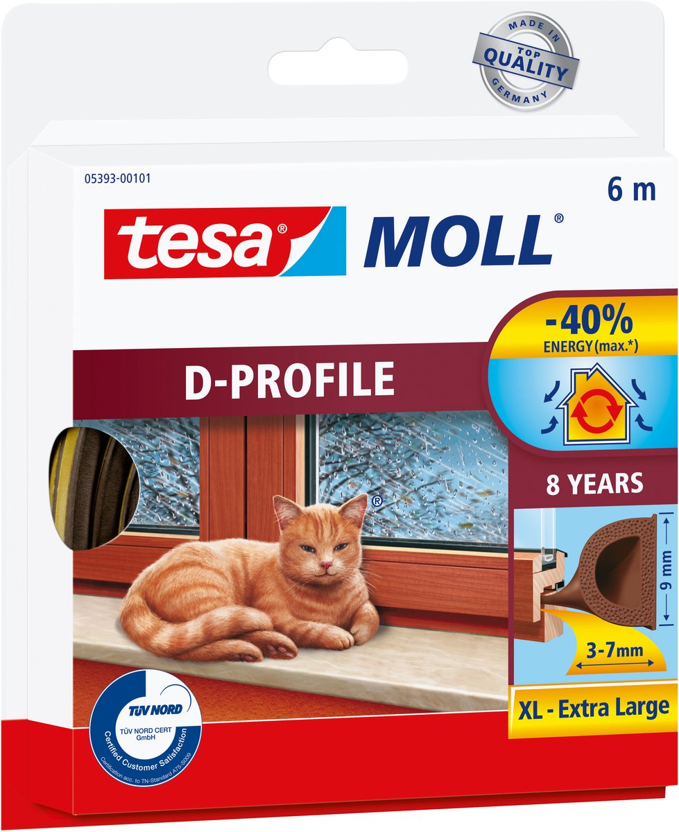tesa D-Profil 05393-00101-01 Tætningsbånd tesamoll® Brun (L x B) 6 m x 9 mm 6 m