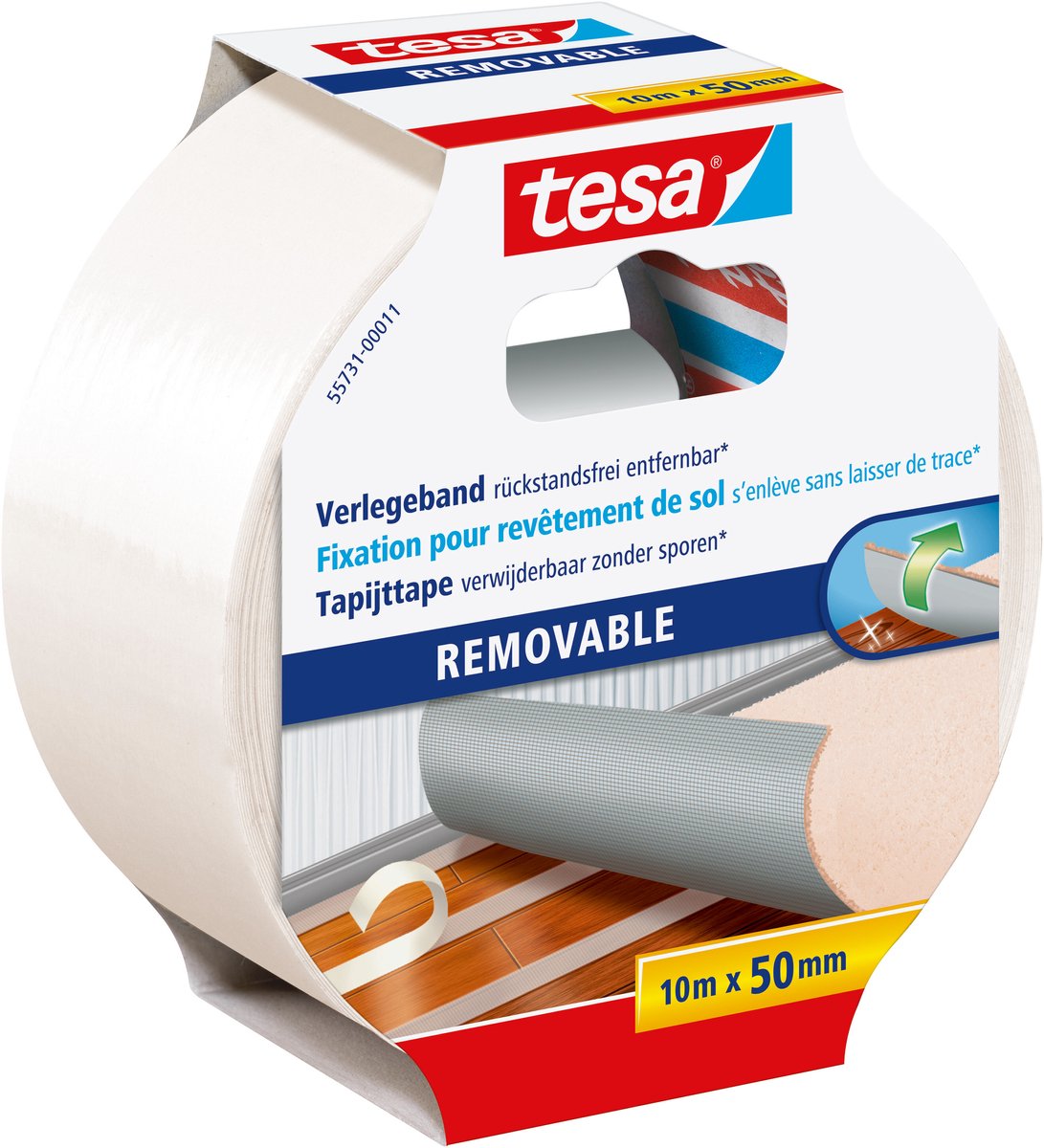 tesa REMOVABLE 55731-00011-11 Tæppelægningstape Transparent (L x B) 10 m x 50 mm 1 stk