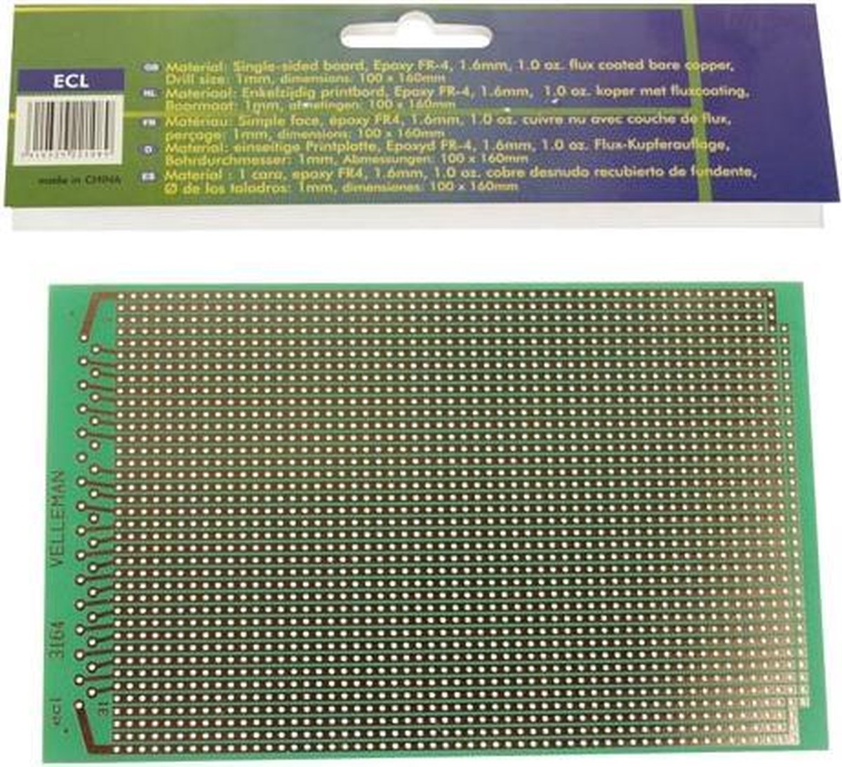 Velleman B/ECL Europrintplade (L x B) 16 cm x 10 cm Indhold 25 stk
