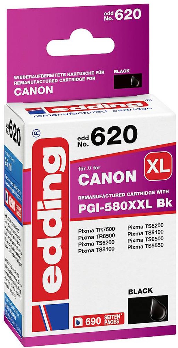 Edding Blæk erstatter Canon PGI-580XXLBK Kompatibel Sort EDD-620 18-620
