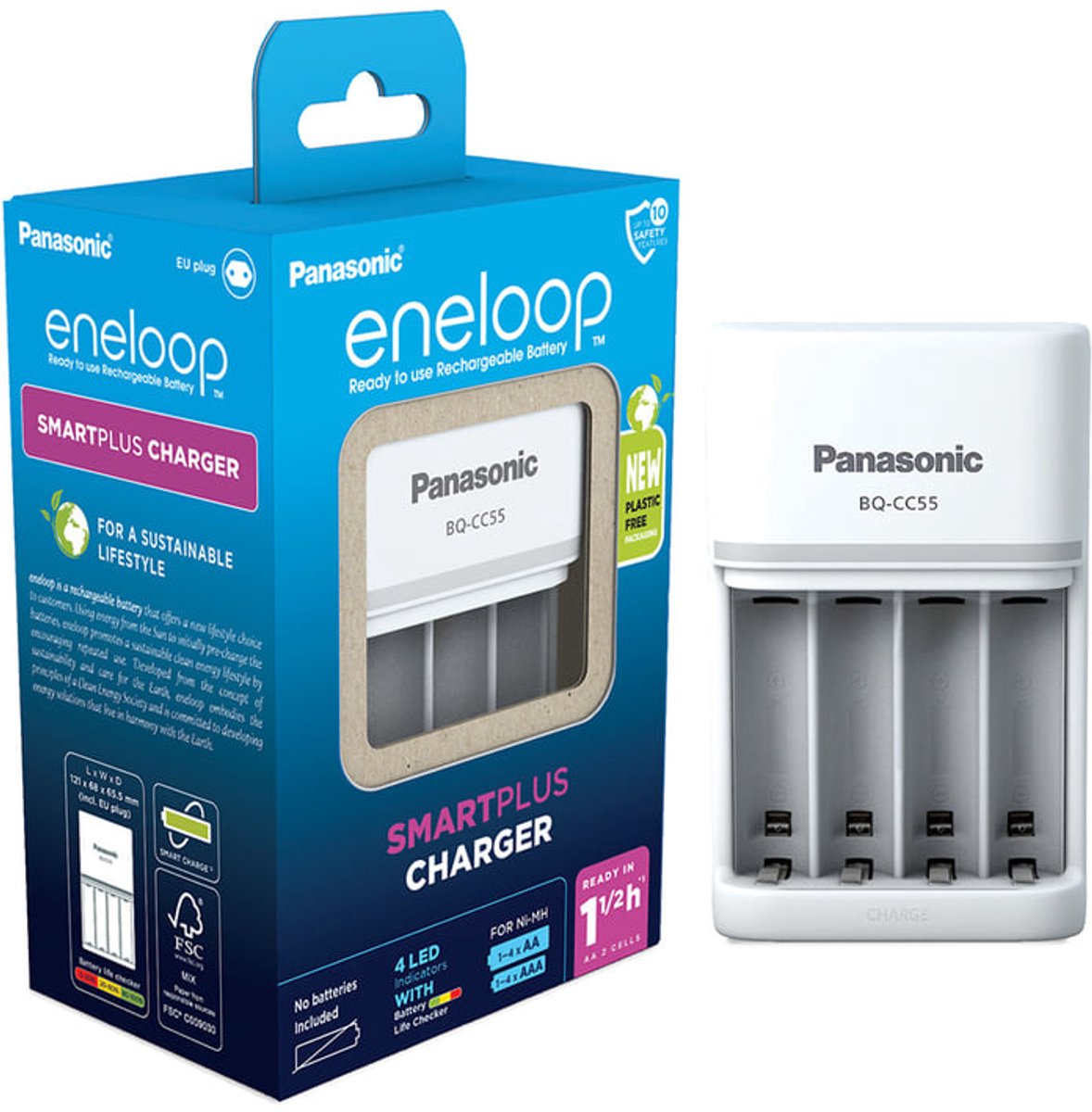 Panasonic Smart & Quick BQ-CC55 Batteripakkeoplader NiMH R03 (AAA), R6 (AA)