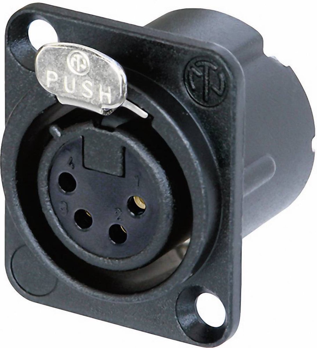 Neutrik NC4FD-LX-B XLR-stik Flangetilslutning, kontakter lige Poltal: 4 Sort 1 stk