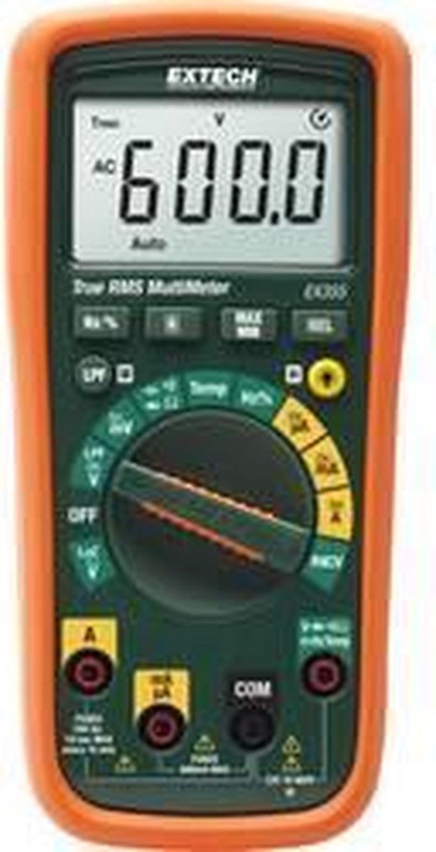 Extech EX355 Hånd-multimeter digital gennemgangsprøvning, LoZ, Inkl. spændingstester, med skærmbaggrundsbelysning, Kapacitetsmåling CAT III 600 V Visning