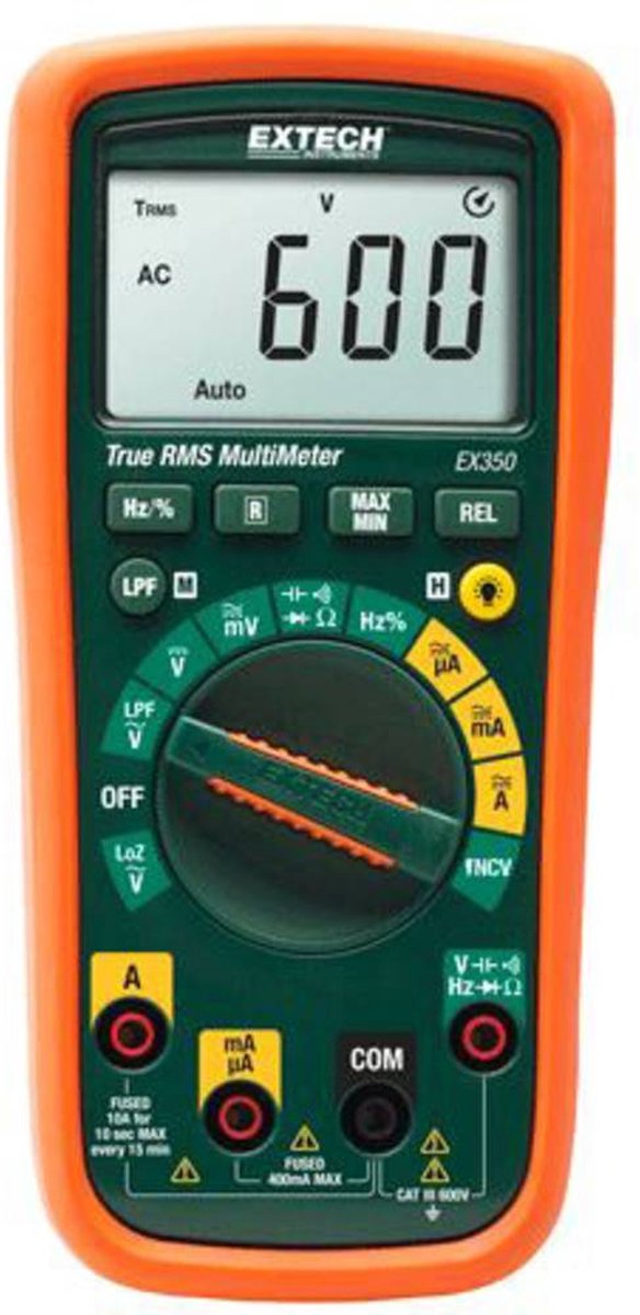 Extech EX350 Hånd-multimeter digital Inkl. spændingstester, gennemgangsprøvning, med skærmbaggrundsbelysning, LoZ CAT III 600 V Visning (counts): 4000