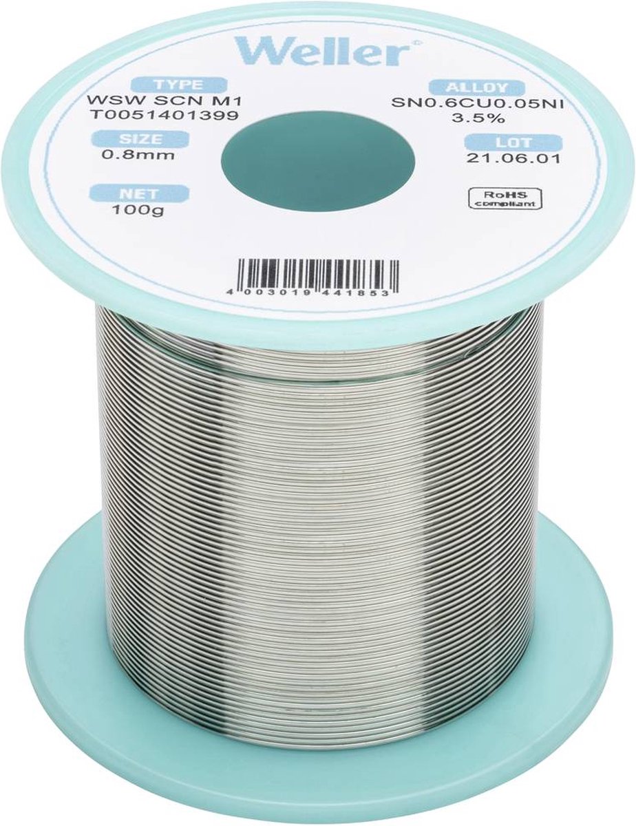 Weller WSW SCN M1 LÖTDRAHT 0,8MM 100g Loddetin Sn0,7Cu 100 g 0.8 mm