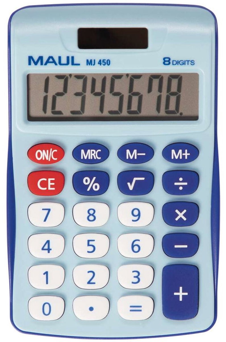 Maul MJ 450 Bordlommeregner Lyseblå Display (indstil): 8 Batteridrevet, solcelle-drift (B x H) 113 mm x 72 mm