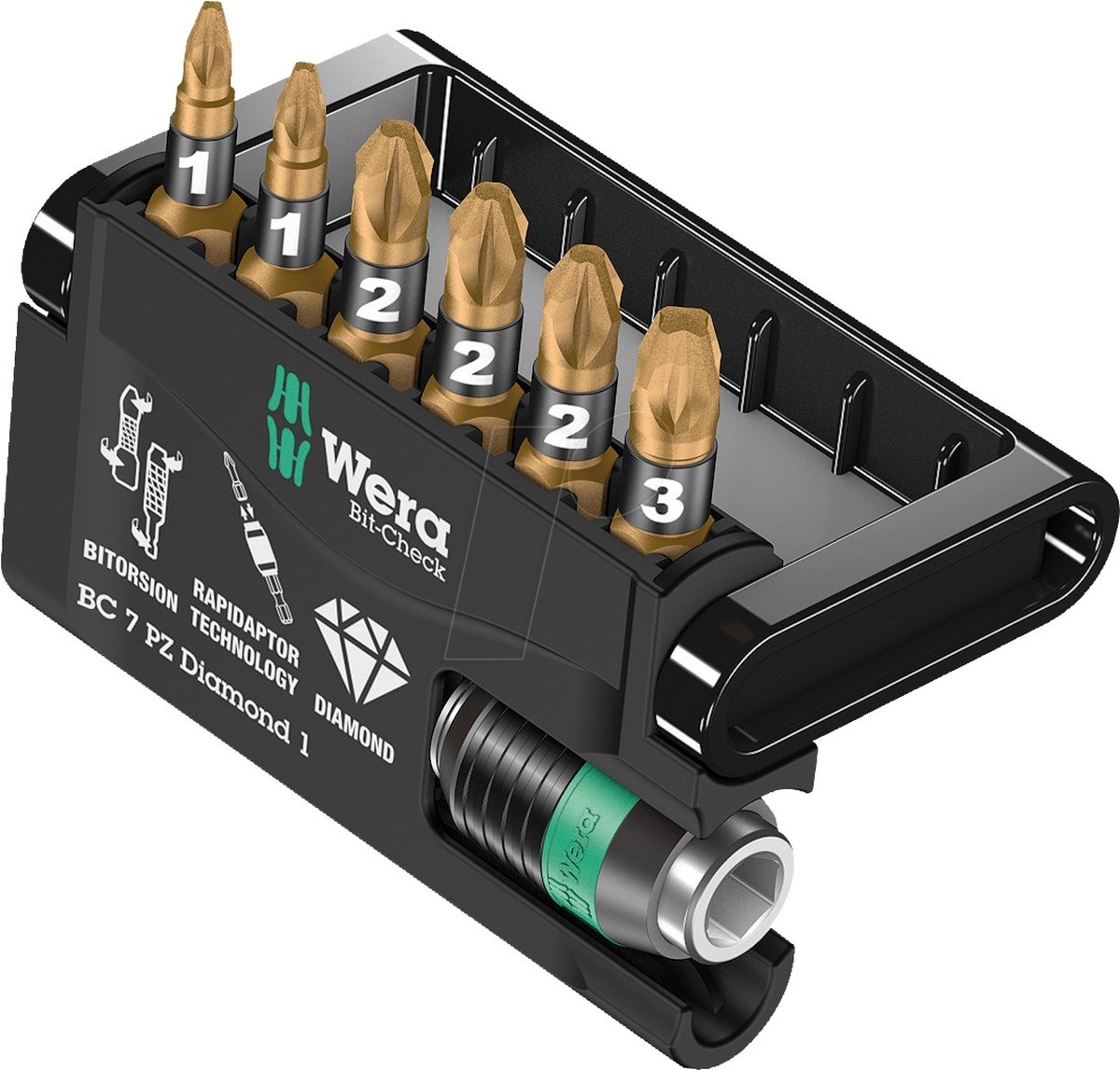 Wera Bit-Check 7 PZ Diamond 1 05057412001 Bitsæt 7 dele Krydskærv Pozidriv BiTorsion®
