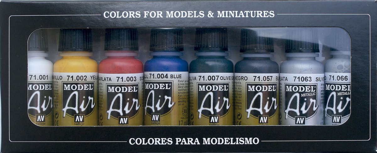 Vallejo 71174 Modelbane-farvetint Hvid, Gul, Rød, Blå , Olivengrøn, Sort, Sølv (metallic), Guld (metallic) 1 stk