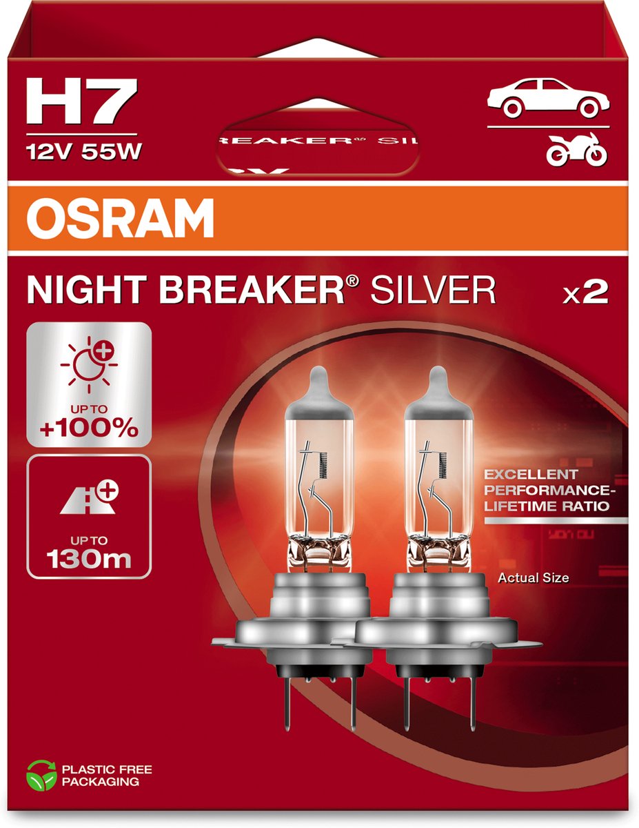 Osram Automotive 4062172387576 halogen lyskilde Night Breaker® Silver H7 55 W 12 V