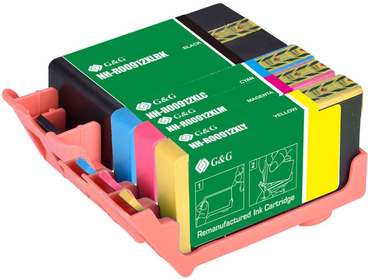 G&G Blæk Kompatibel Sort, Cyan, Magenta, Gul GP-H912XLBKCMY-4P