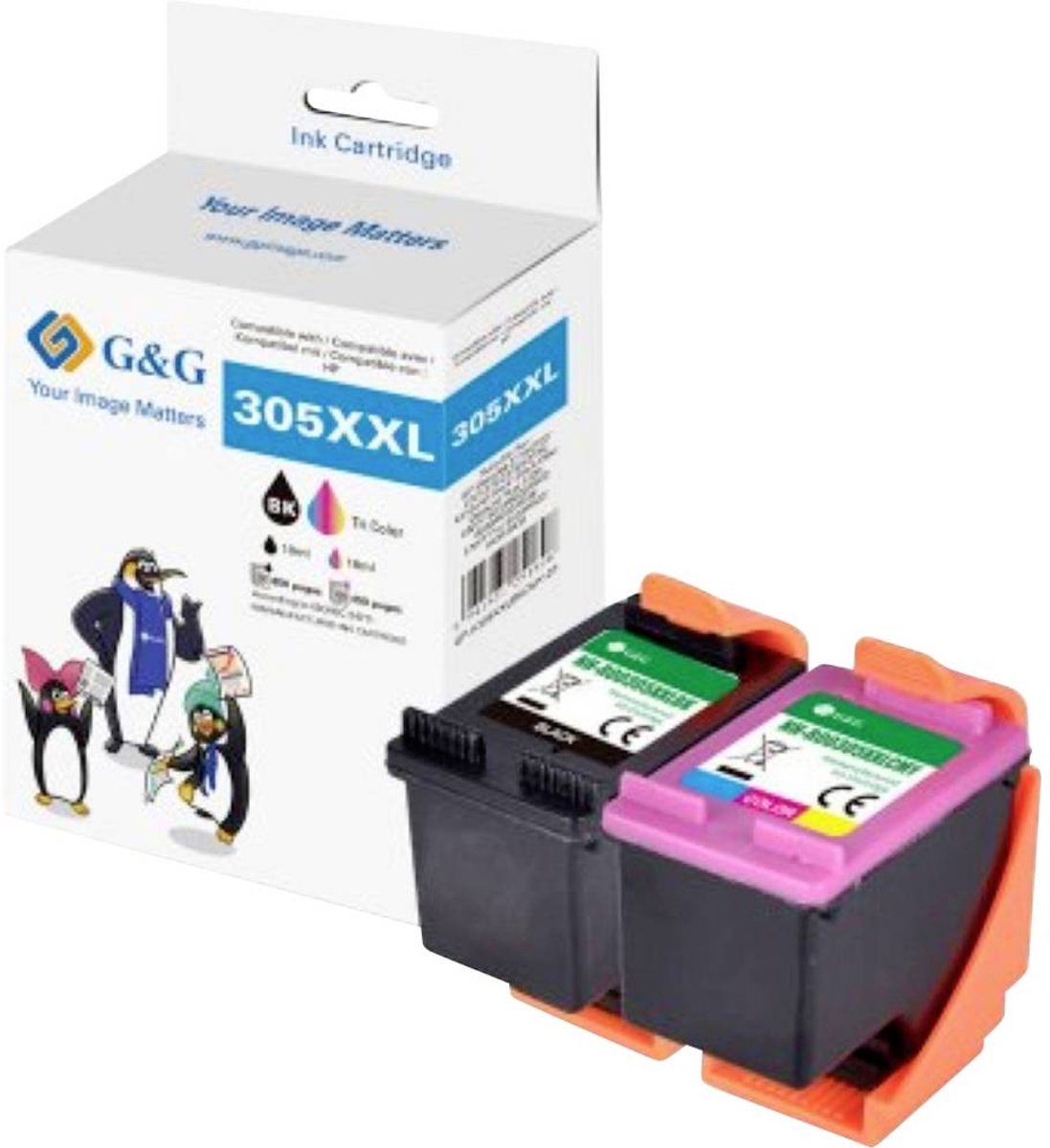 G&G Blæk Kompatibel Sort, Farve GP-H305XXLBKCMY-2P