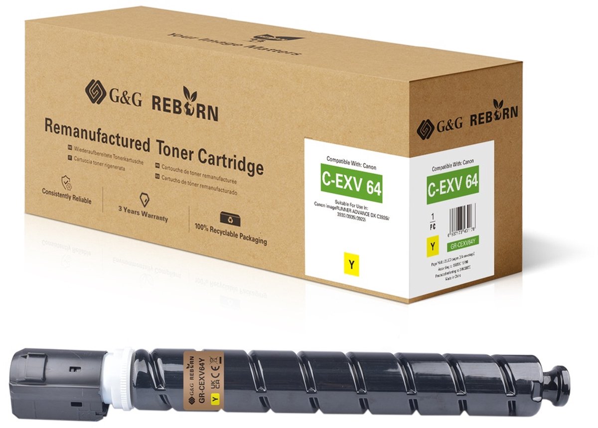 G&G Tonere erstatter Canon 5756C002 Kompatibel Gul 25500 Sider GR-CEXV64Y