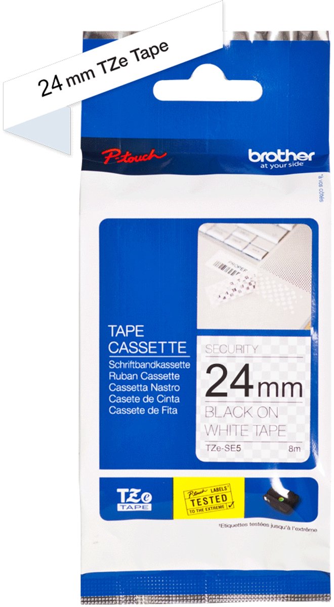 Brother TZe-SE5 Tape sikkerhed / segl Båndfarve: Hvid Skriftfarve: Sort 24 mm 8 m