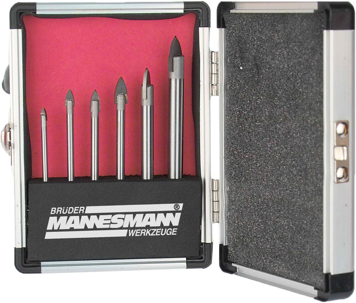Brüder Mannesmann M54806 Glas- og fliseborsæt 6 dele 3 mm, 4 mm, 5 mm, 6 mm, 8 mm, 10 mm Cylinderskaft 1 Set