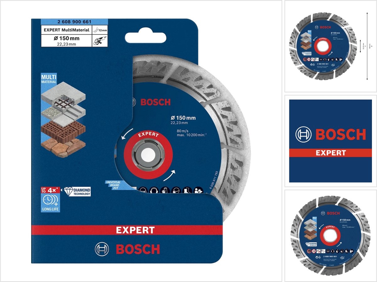 Bosch Accessories 2608900661 EXPERT MultiMaterial Diamantskæreskive Diameter 150 mm Borings-diameter 22.23 mm Sten, Beton , Tegl 1 stk