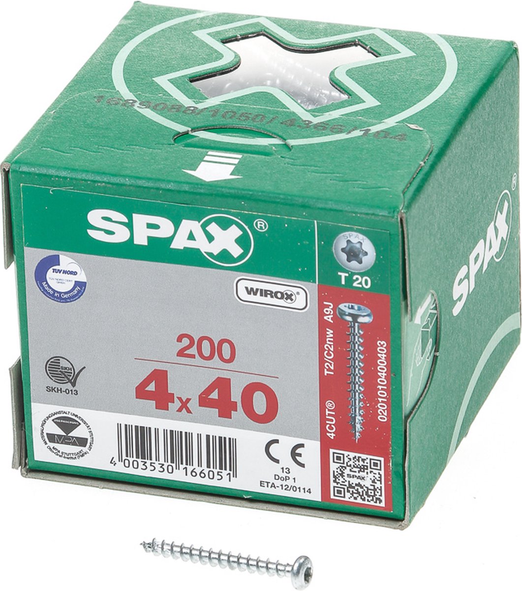 SPAX 0201010400403 Halvrunde skruer 4 mm 40 mm T-STAR Plus Stål 200 stk