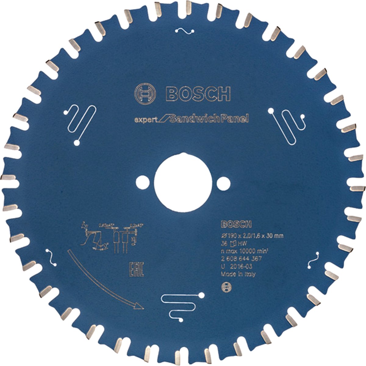 Bosch Accessories Expert for Sandwich Panel 2608644367 Rundsavblad 190 x 30 x 1.6 mm Antal tænder (per tomme): 36 1 stk
