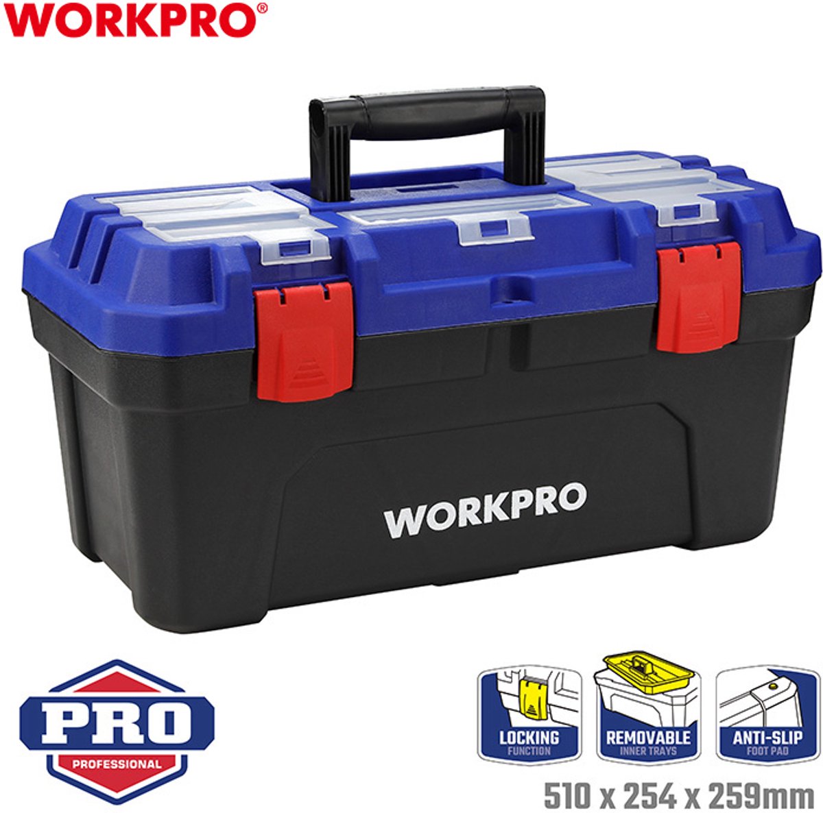 WorkPro WP283002 507 x 254 x259 mm Værktøjskasse uden udstyr Blå , Sort