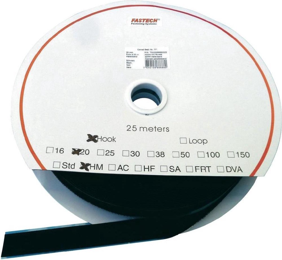 FASTECH® T0205099990325 Burrebånd til påklæbning af hotmelt Loop (L x B) 25000 mm x 50 mm Sort 25 m