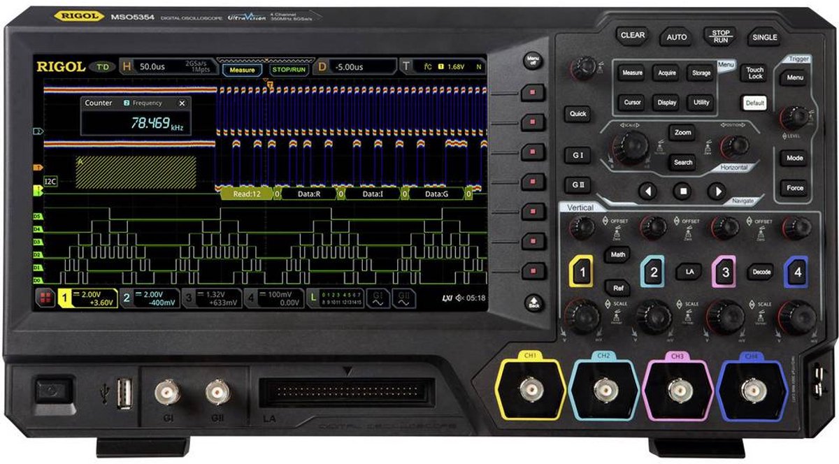 Rigol MSO5204 Digitalt-oscilloskop 200 MHz 8 GSa/s 100 Mpts 8 Bit Funktionsgenerator, Mixed-signal (MSO), Digital hukommelse (DSO), Multimeter-funktioner,