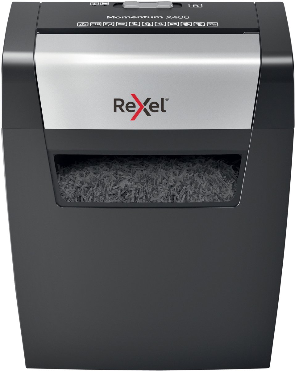 Rexel Momentum X406 Makulator 6 Blad Mikroskæring 4 x 28 mm P-4 15 l Makulerer også Hæfteklammer, Papirclips