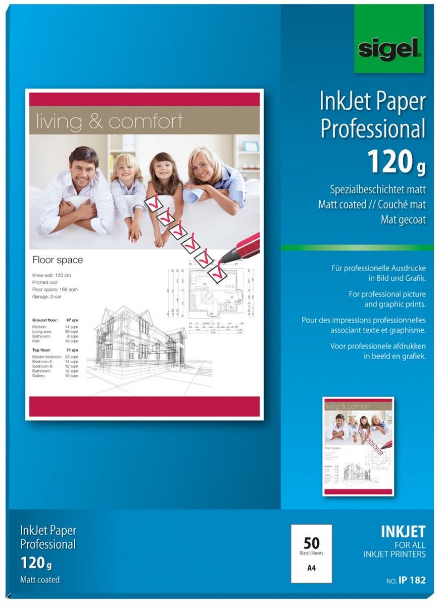 Sigel Inkjet Paper Professional IP182 Inkjet printerpapir DIN A4 120 g/m² 50 Blad Højhvid