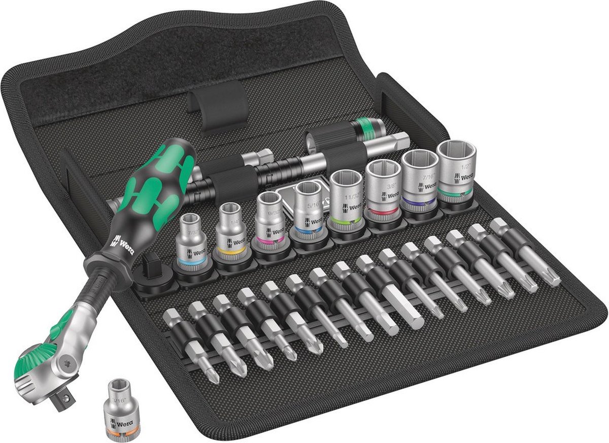Wera 8100 SA 9 Zyklop Topnøglesæt Tommer 1/4 28 dele 05004019001