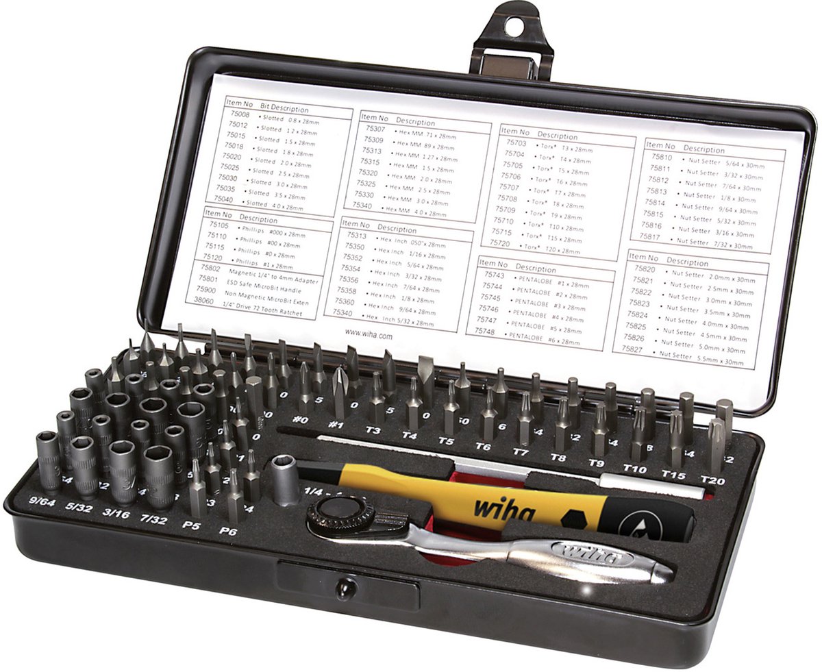 Wiha Micro-bitset 39971 Bitsæt 65 dele Kærv, Krydskærv Phillips, Unbrako, Indvendig-TORX, Pentalobe, Udvendig sekskant