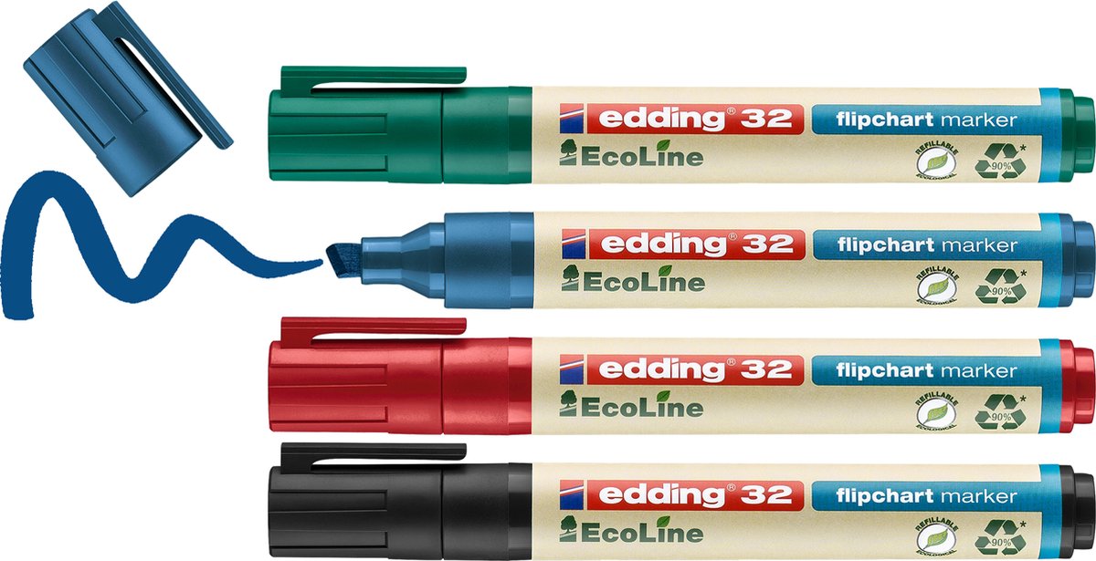 Edding 4-32-4 Flipchart-marker 4-32-4 Kilespids 1 - 5 mm Sort, Rød, Blå , Grøn 4 stk