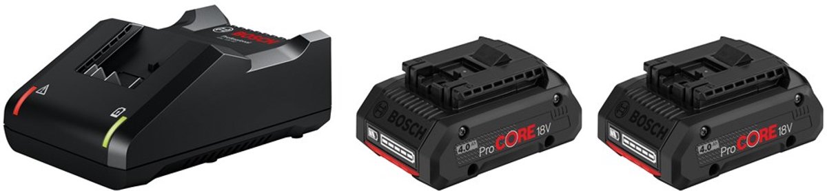 Bosch Professional 1600A01BA3 2x ProCORE18V 4.0Ah + GAL 18V-40 Professional Værktøjsbatteri og oplader 18 V 4 Ah Litium