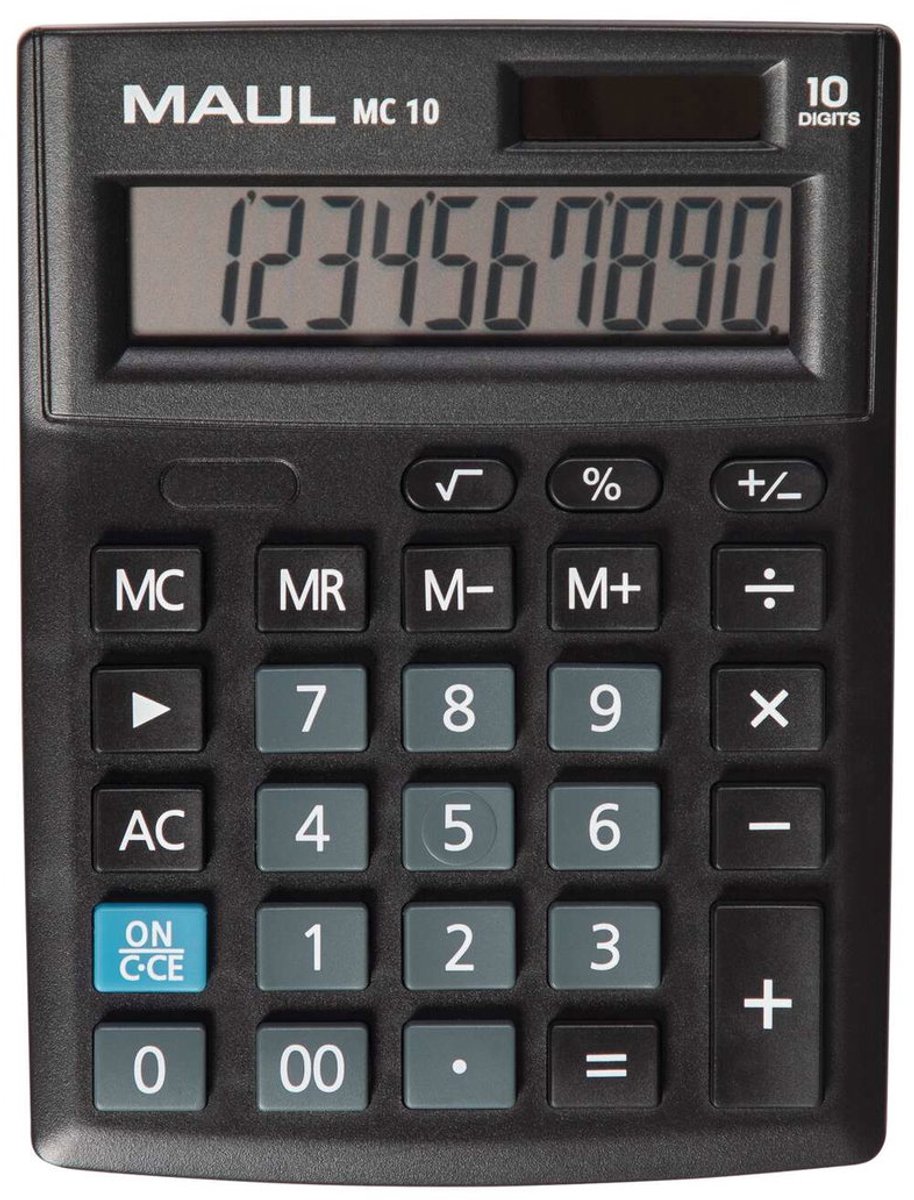 Maul MC 10 Bordlommeregner Sort Display (indstil): 10 Batteridrevet, solcelle-drift (B x H x T) 137 x 31 x 103 mm