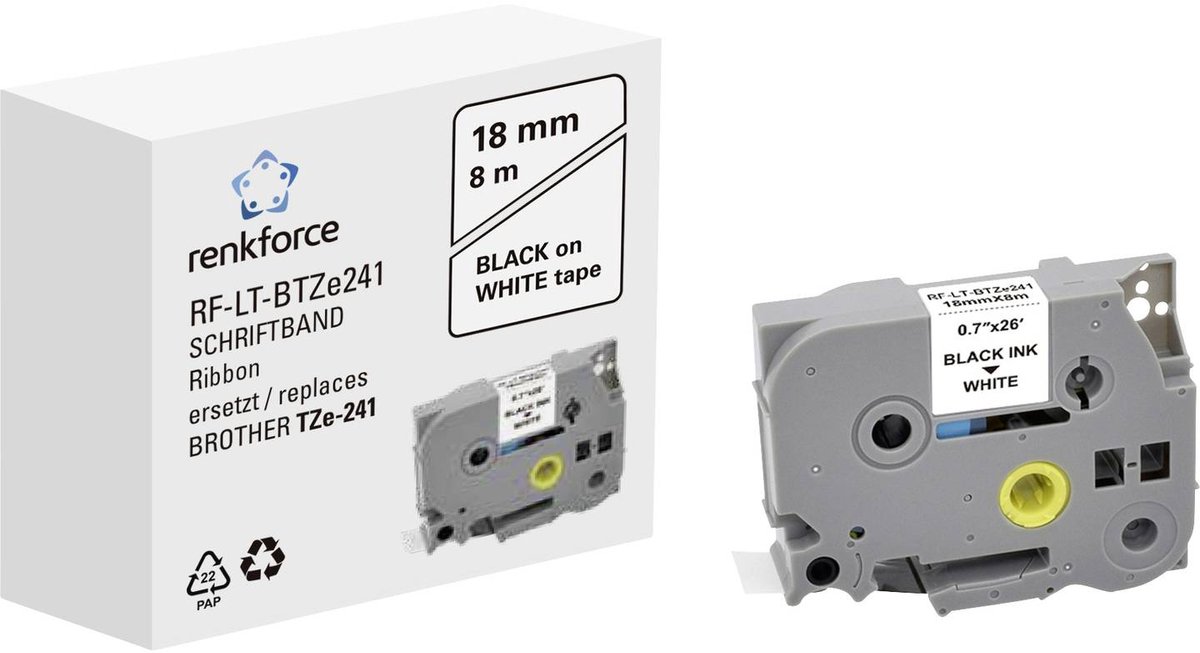 Renkforce RF-LT-BTZe241 Kompatibel erstatter Brother TZe-241 18 mm Båndfarve: Hvid Skriftfarve: Sort 8 m