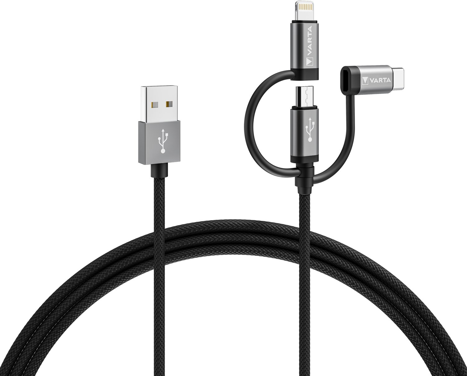 Varta USB-kabel USB-A-hanstik, USB-micro-B-hanstik, USB-C® stik, Apple Lightning-stik 2.00 m Flerfarvet 57937101111