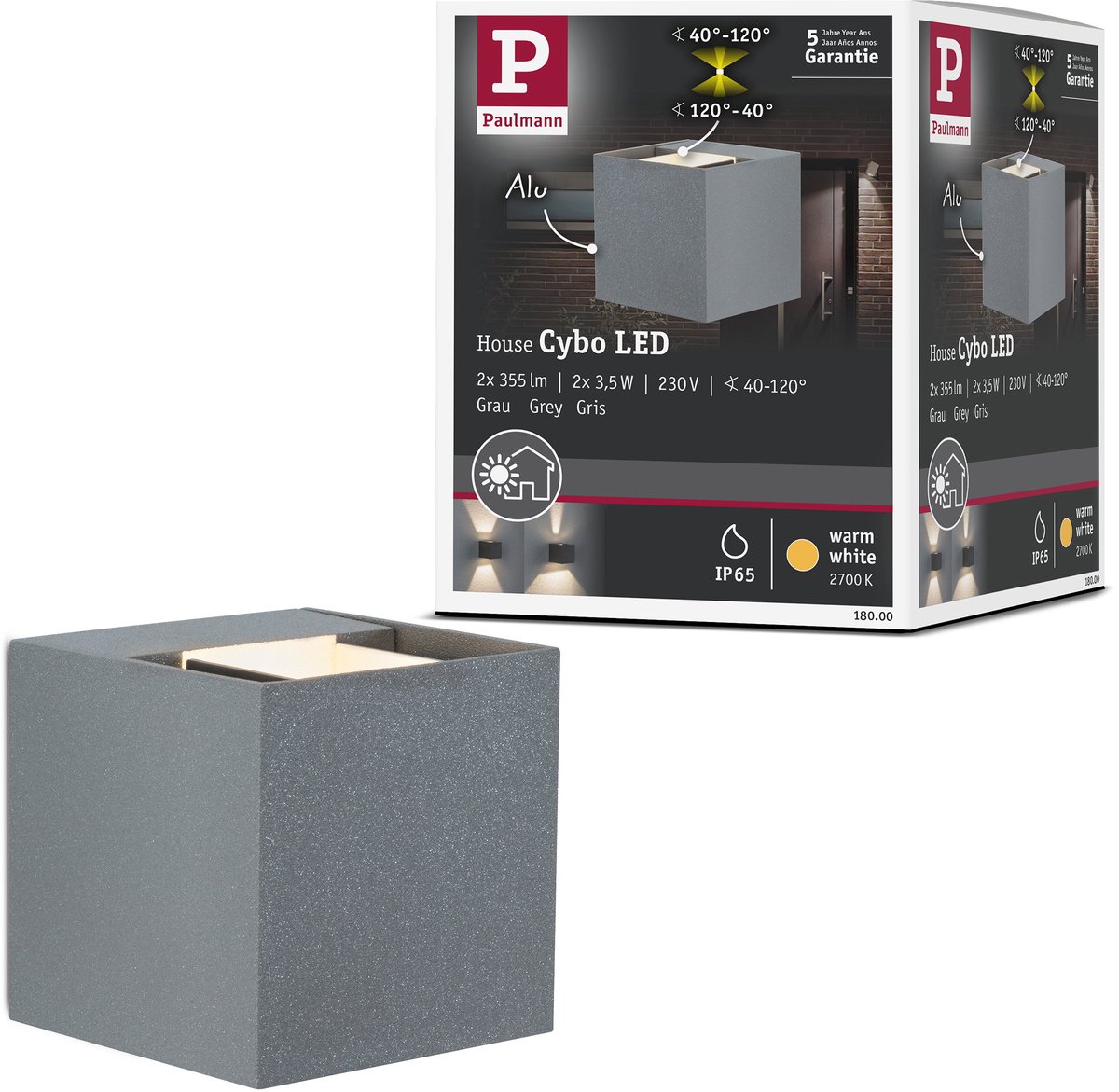 LED-udendørs vægbelysning Paulmann Cybo 6 W 426 lm N/A Grå