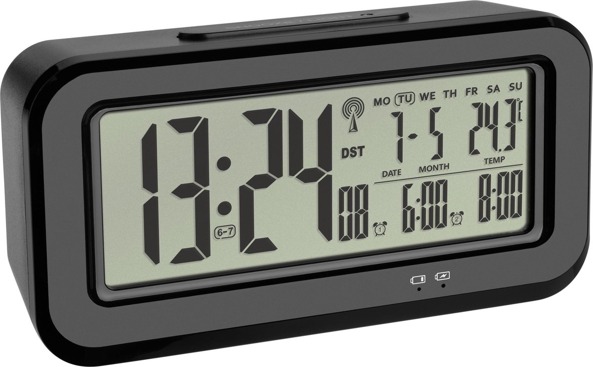 TFA Dostmann 60.2554.01 Radio Vækkeur Sort Alarmtider 2 Stort display