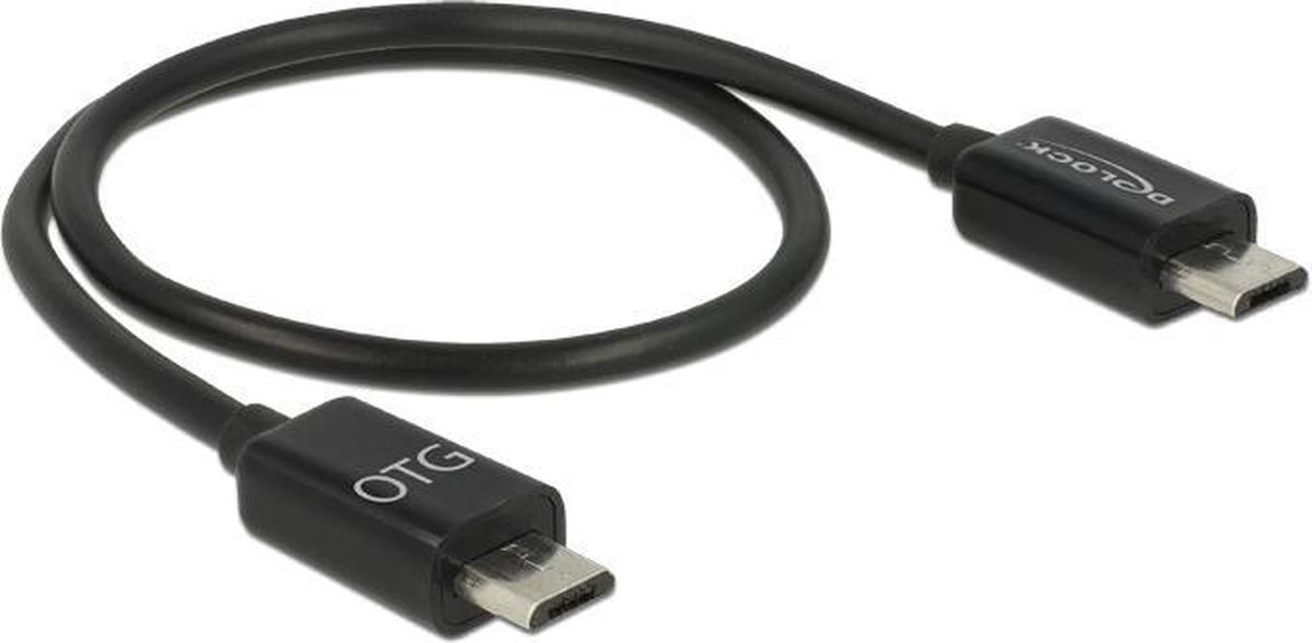Delock USB-kabel USB 2.0 USB-micro-B-hanstik, USB-micro-B-hanstik 0.30 m Sort med OTG-funktion 83570