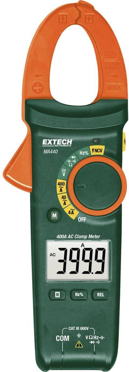 Extech MA440 Hånd-multimeter, Strømtang digital inkl. testkabel CAT III 600 V Visning (counts): 4000