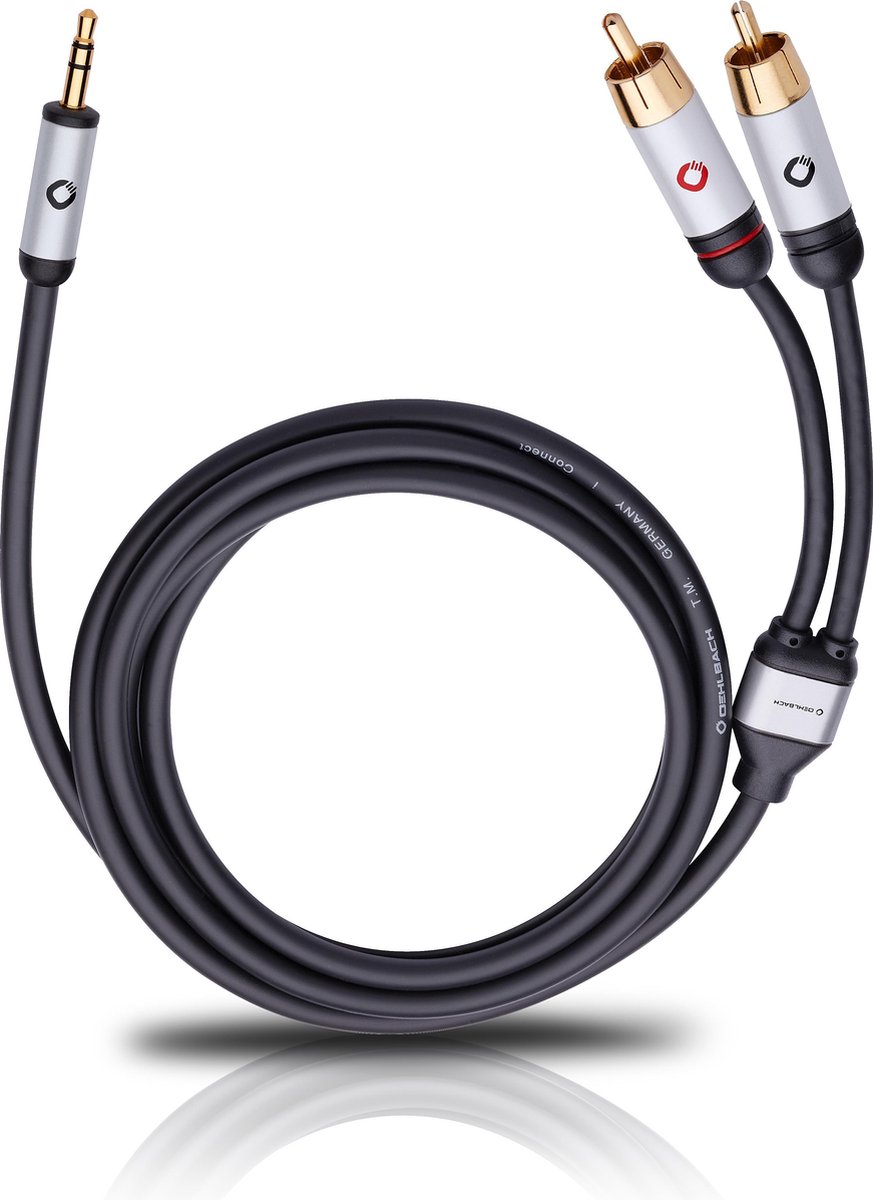 Oehlbach 60006 Phono / Jack Audio Tilslutningskabel [2x Cinch-stik - 1x Jackstik 3,5 mm] 5.00 m Sort forgyldte stik