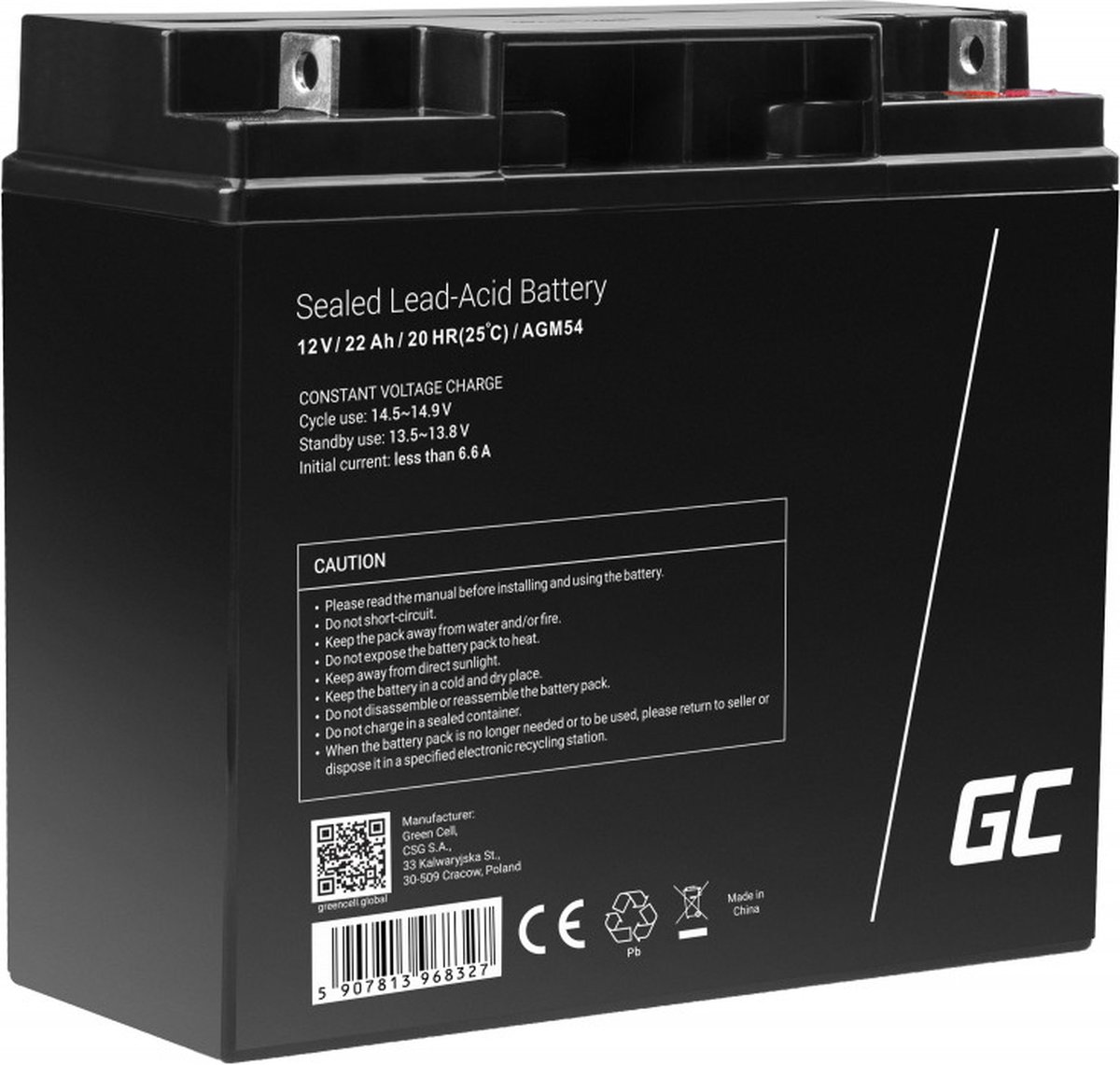 Green Cell AGM 12V 22Ah VRLA Batería de Plomo para Cajas y Balanzas